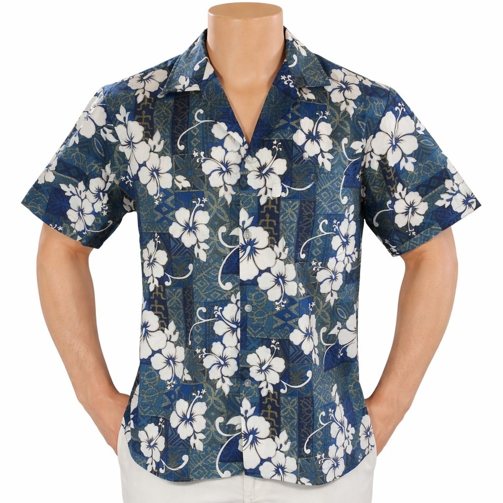 Winnie Fashions Hawaiian Aloha Shirt Medium Hibiscus Flowers Turtles Tribal